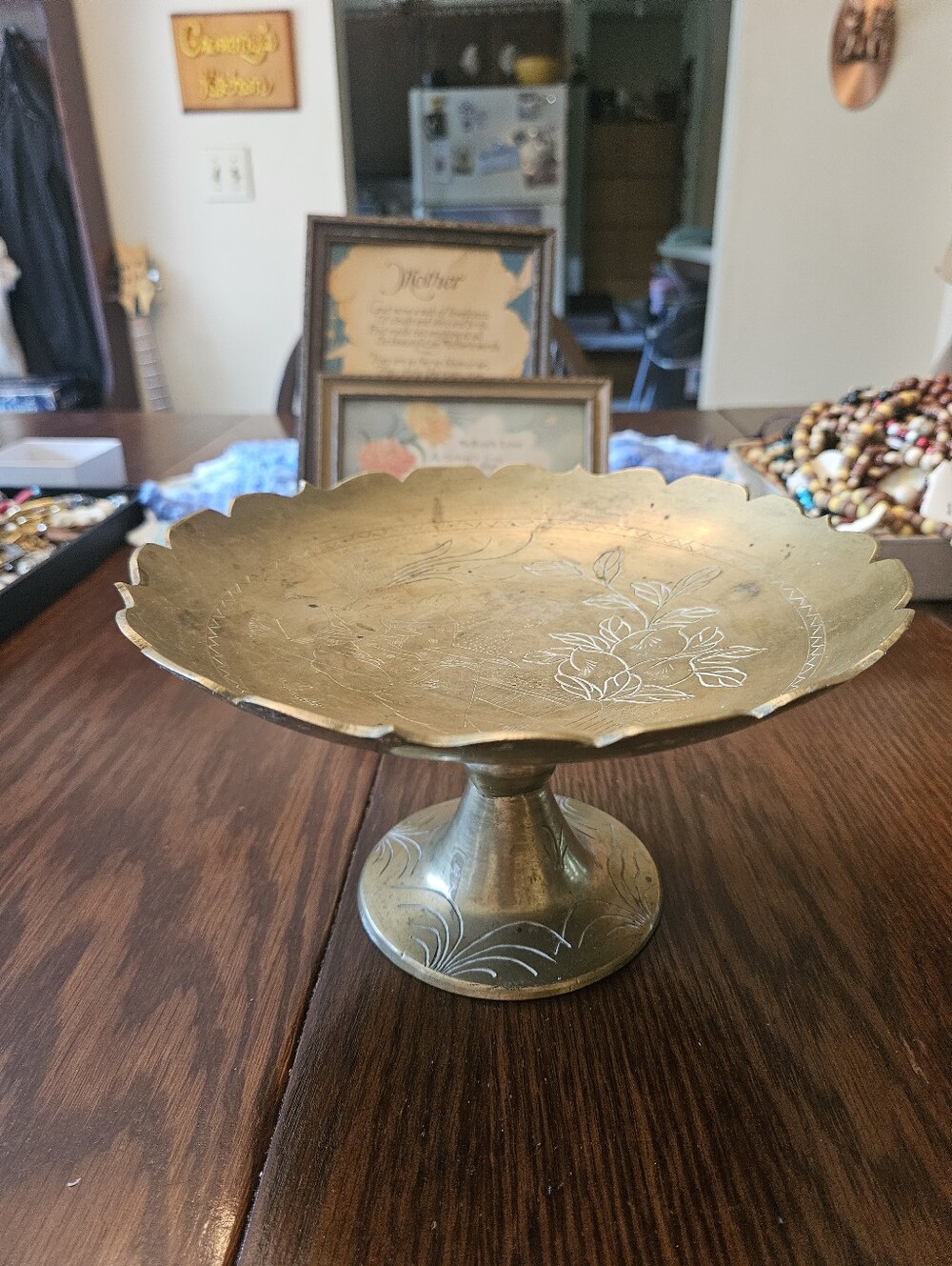Vgt Brass Pedestal Dish 5" Tall 8.5" Round